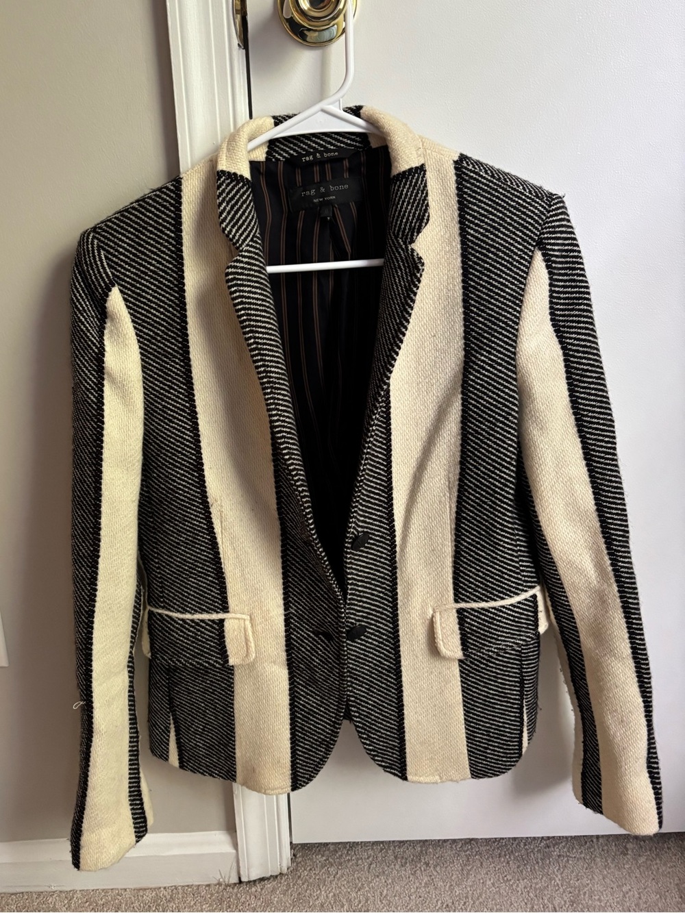 rag & bone Black and Cream Striped Tailored Blazer